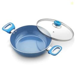 Amazon Brand - Solimo Blue Ceramic Non Stick Induction Base Deep Kadai