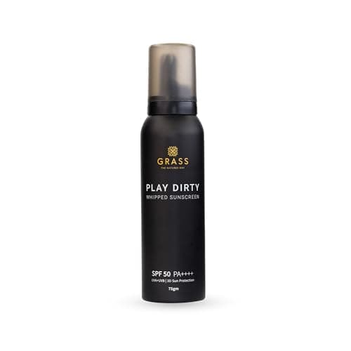 Grass Play Dirty Whipped Sunscreen SPF 50 PA++++ | Non-Greasy, No White Cast Whipped Cream | Broad Spectrum & Blue Light Protection | 3-in-1 Sunscreen Moisturizer Primer | 75gm