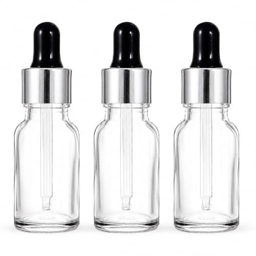 GLUN® Pack of 3 Transparent Glass Dropper Bottles 15ml, Refillable Leak-Proof Mini Serum & Essential Oil Containers for Face Oils, Skincare & Travel Use