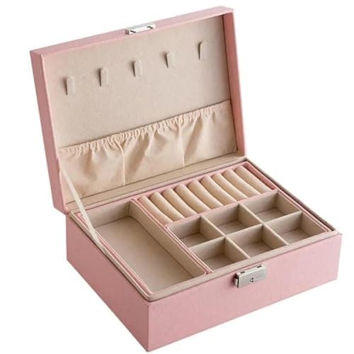 Shining Diva Fashion Jewellery Organisers Box Double Layer Large Capacity PU Leather Storage Case for Rings Earrings Necklace Jewelry Organizer for Women Travel Birthday Gifts Girls Wife (BOX1009)