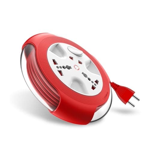 Goldmedal Krysta 2 Pin Heavy-Duty 5-Meter Cable Extension Cord |Master Switch with Indicator|Universal Sockets | Ultra-Smooth Rotation Extension Board for Home & Office| (White and Red)