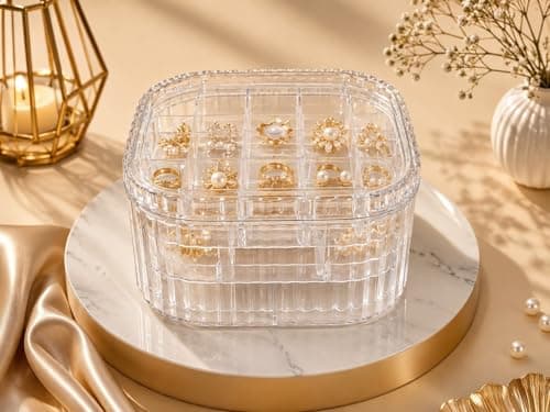 DEALDASH 3 layey Clear Acrylic Jewellery Organiser Box, Multi-Compartment Tray, Rings, Earrings, Bracelets, Watches Storage (1)