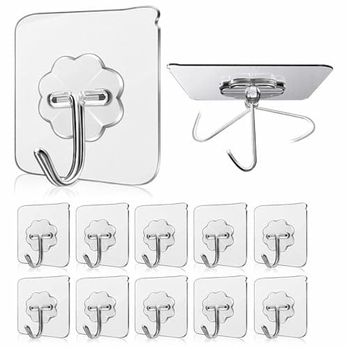 JIALTO Adhesive Hooks, Heavy Duty 5 kg Wall Hooks, Nail-Free Reusable Stainless Steel Sticky Hangers for Multipurpose Kitchen, Bathroom & Home (10 Pcs)