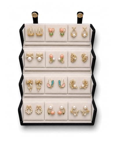 Shining Diva Fashion 12 Pairs Elegant Pearl & Crystal Gold Plated Stud Earrings Set with Premium Display Gift Box for Women and Girls (17452er_BOX1025)