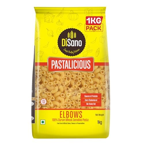 DiSano Elbow Pasta 1kg, Healthy Pasta, Made with 100% Durum Wheat Semolina, 100% Suji, No Maida, Source of Protein & Fibre, Non-Sticky