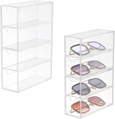 MosQuick® 4 layer drawers acrylic transparent storage organiser for specs sunglasses, cosmetics stationery jewellery watches etc for bathroom kitchen wardrobe cabinets