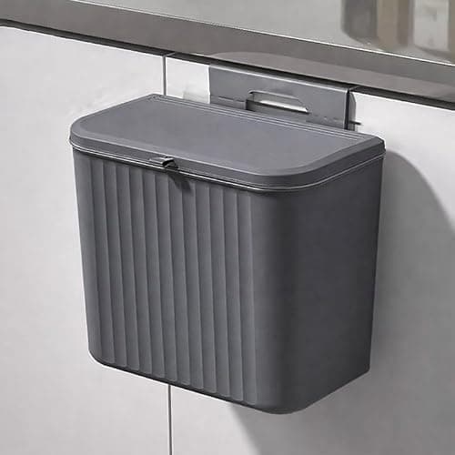 Xmart India Plastic Hanging Kitchen Trash Can with Lid– Cabinet Door Hanging Garbage Bin, Double-Sided Open Flip Lid, Wall Mounted Kitchen Waste Bin, Under Sink Storage Trash Bucket(7L,Gray)