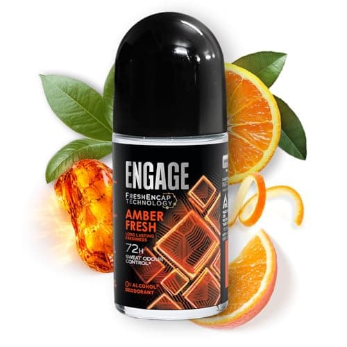 Engage Amber Fresh Underarm Roll On Deo for Men | 72 Hour Sweat & Odour Protection | Advanced Antiperspirant Formula | FreshEncap Technology |Non Sticky | 0% Alcohol | 50ml