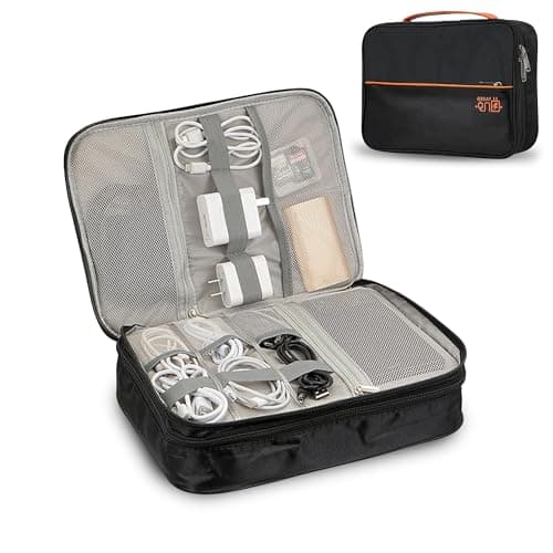 Sounce Universal Single Layer Electronics Organizer Travel Case - Durable Waterproof Polyester Storage Bag for Cords Chargers Phone Power Bank Accessories Black