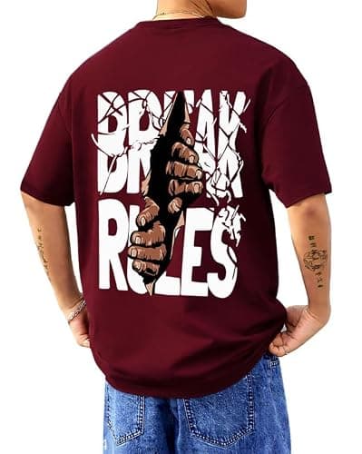 AUSK Baggy Hip-Hop T-Shirt for Men - Graphic Printed T Shirts || Oversized Men Tshirt || T-Shirts Maroon