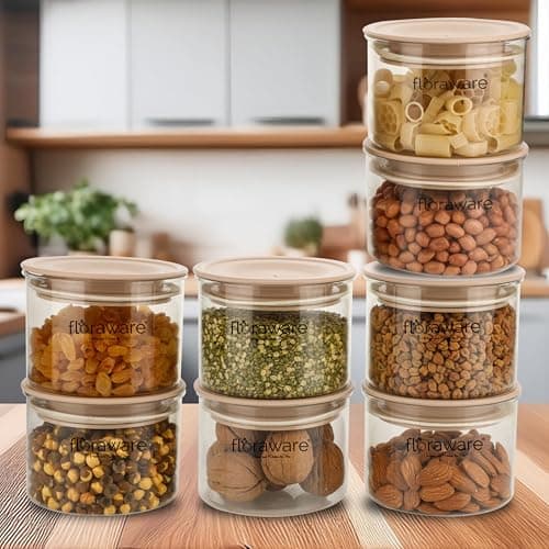 Floraware Plastic Storage Jar and Container Set I Air Tight & BPA Free Containers for Kitchen Storage Set I Grocery Kitchen Container Set I Multipurpose Jar, 600 Ml Each, Set of 8, Choco