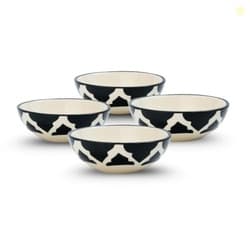 KitchEase Moroccan Print Black Ceramic Chutney & Dip Bowl Set of 4, Mi