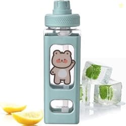 KRIPICS Rectangular Kids Water Bottle with Straw and Carry Handle, 700